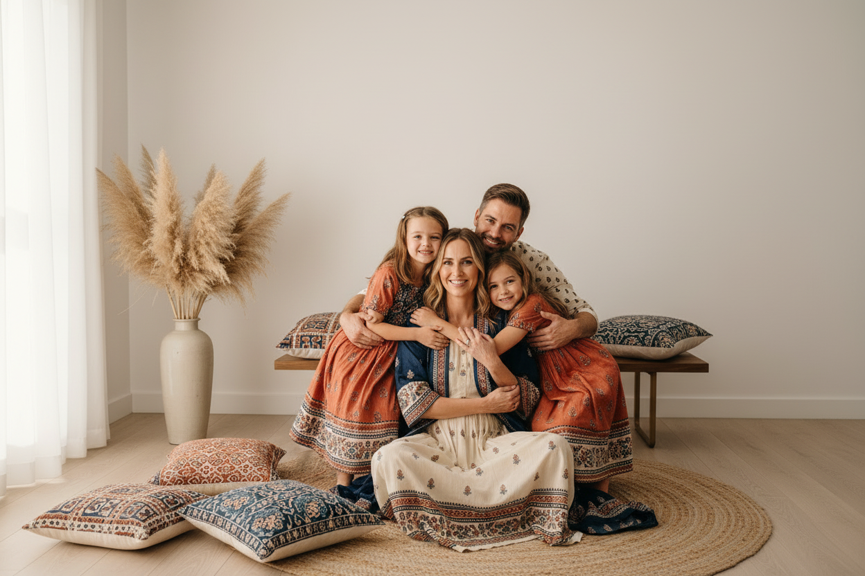 European family in Indian heritage attire retry