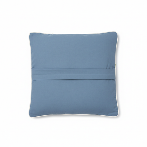 Back of blue floral cushion cover on white background