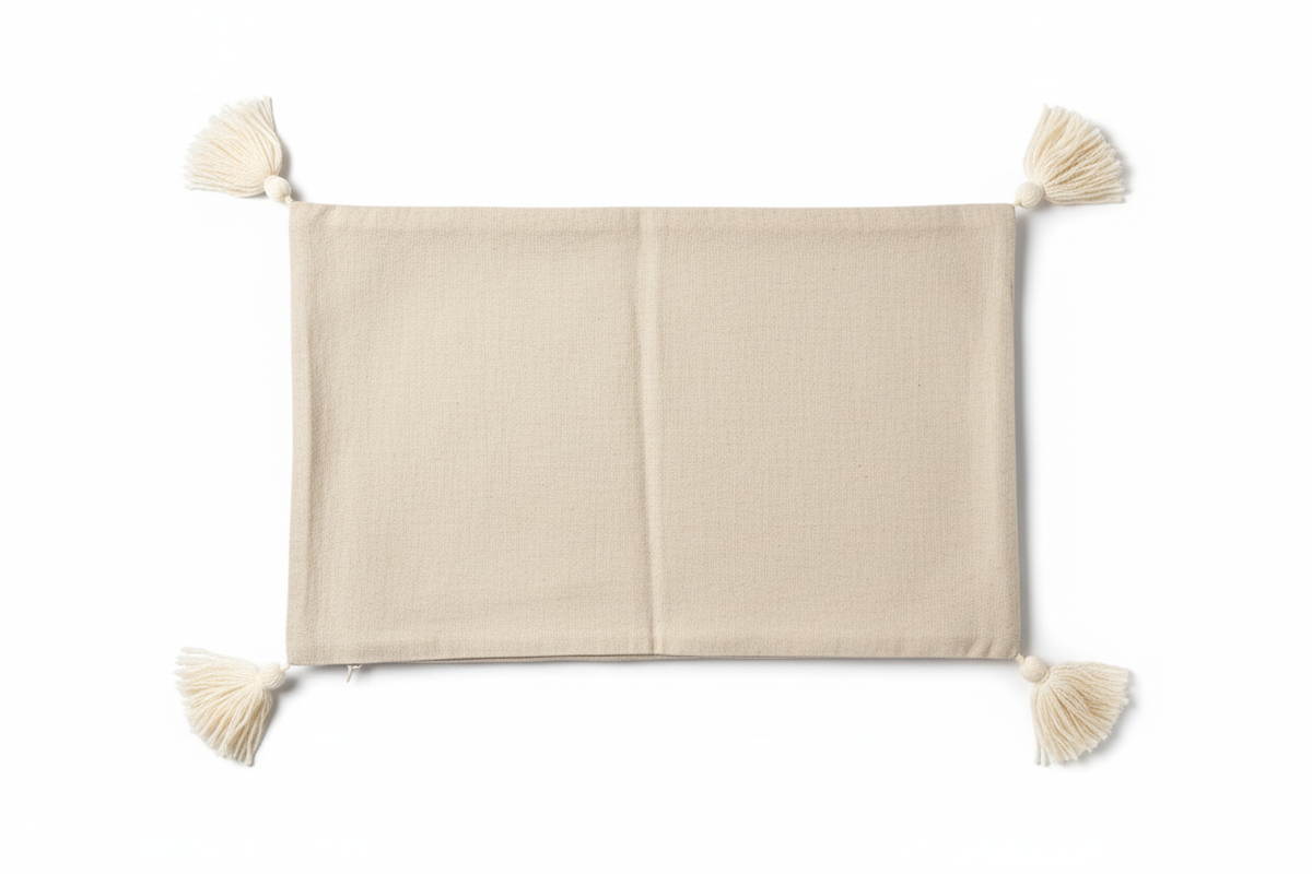 Back side of olive green lumbar cushion cover with concealed zip closure