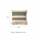 Ivory black chevron zigzag fringe cushion cover dimension infographic 30x30cm