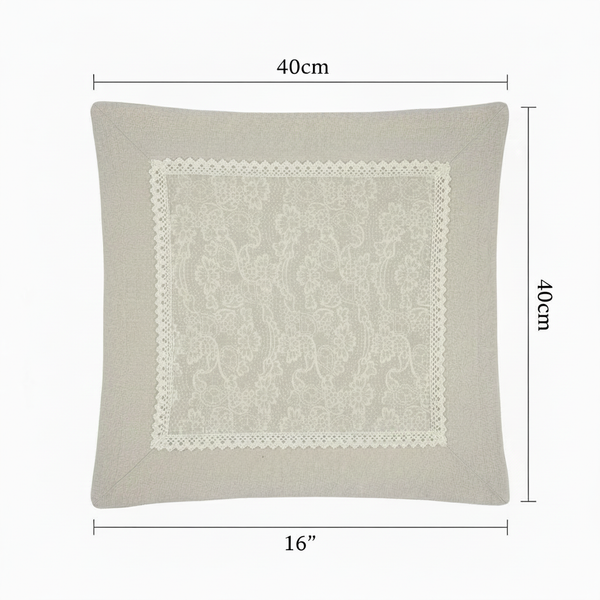 Cotton-linen paisley cushion cover with dimension overlay showing 40x40cm (16x16 inch)